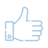 Light blue outline of a thumbs-up hand gesture on a white background.