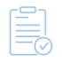 Outline of a clipboard with a checkmark symbol in blue.