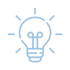 Simple blue line drawing of a light bulb with rays emanating.